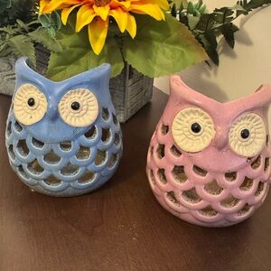 Blue and Pink Owl Candle Holders